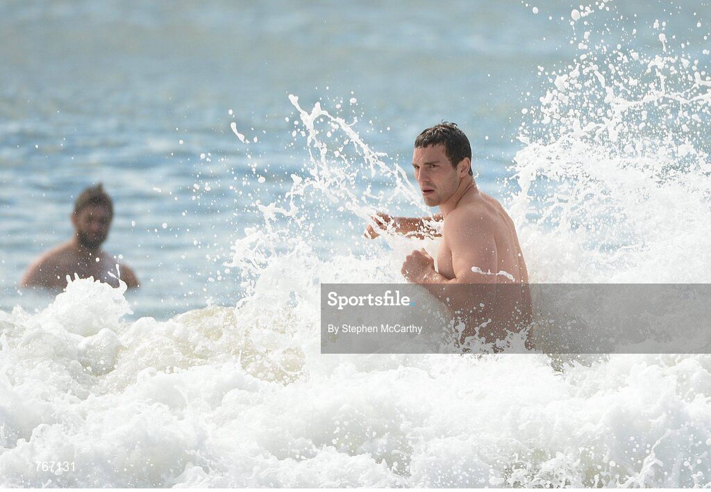3 July 2013; George North, British & Irish Lions, during a recovery session in the sea at Noosa Beach following squad training ahead of their 3rd test match against Australia on Saturday. British & Irish Lions Tour 2013, Recovery Session. Noosa Heads, Queensland, Australia. Picture credit: Stephen McCarthy / SPORTSFILE