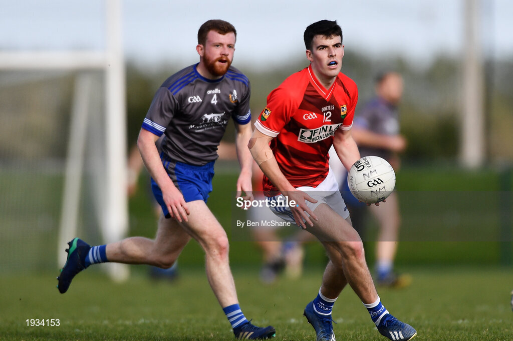 27 September 2020; Kian Moran of Ardee St Mary's in action against Conor Healy of Naomh Mairtin during the Louth County Senior Football Championship Final match between Naomh Mairtin and Ardee St Mary’s at Darver Louth Centre of Excellence in Louth. Photo by Ben McShane/Sportsfile