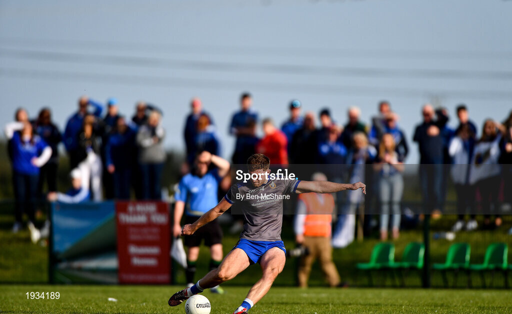 27 September 2020; Sam Mulroy of Naomh Mairtin kicks a '45' during the Louth County Senior Football Championship Final match between Naomh Mairtin and Ardee St Mary’s at Darver Louth Centre of Excellence in Louth. Photo by Ben McShane/Sportsfile
