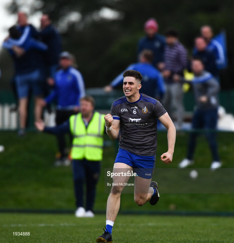27 September 2020; Thomas Sullivan of Naomh Mairtin celebrates at the final whistle of the Louth County Senior Football Championship Final match between Naomh Mairtin and Ardee St Mary’s at Darver Louth Centre of Excellence in Louth. Photo by Ben McShane/Sportsfile