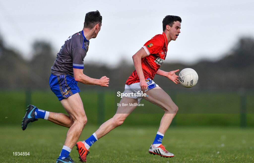 27 September 2020; Karl Faulkner of Ardee St Mary's and Conor Morgan of Naomh Mairtin during the Louth County Senior Football Championship Final match between Naomh Mairtin and Ardee St Mary’s at Darver Louth Centre of Excellence in Louth. Photo by Ben McShane/Sportsfile