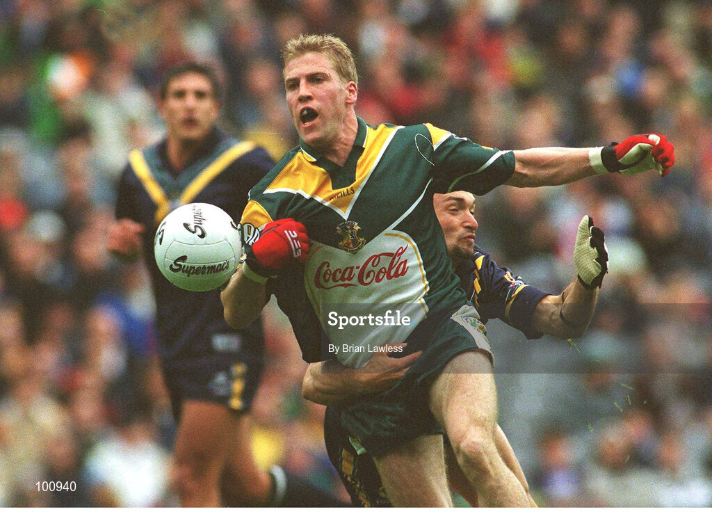 13 October 2002; Anthony Lynch, Ireland, in action against Angelo Lekkas, Australia. Ireland v Australia, International Rules Series, Test 1, Croke Park, Dublin. Photo by Brian Lawless/Sportsfile