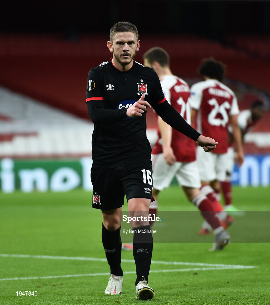 29 October 2020; Sean Murray of Dundalk during the UEFA Europa League Group B match between Arsenal and Dundalk at the Emirates Stadium in London, England. Photo by Ben McShane/Sportsfile