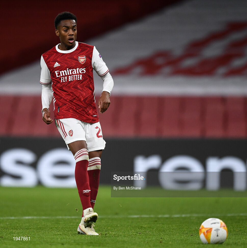 29 October 2020; Joe Willock of Arsenal during the UEFA Europa League Group B match between Arsenal and Dundalk at the Emirates Stadium in London, England. Photo by Ben McShane/Sportsfile