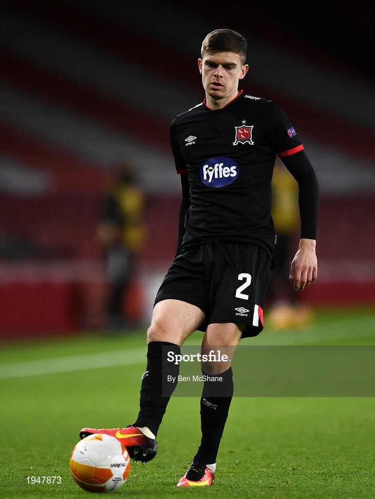 29 October 2020; Sean Gannon of Dundalk during the UEFA Europa League Group B match between Arsenal and Dundalk at the Emirates Stadium in London, England. Photo by Ben McShane/Sportsfile