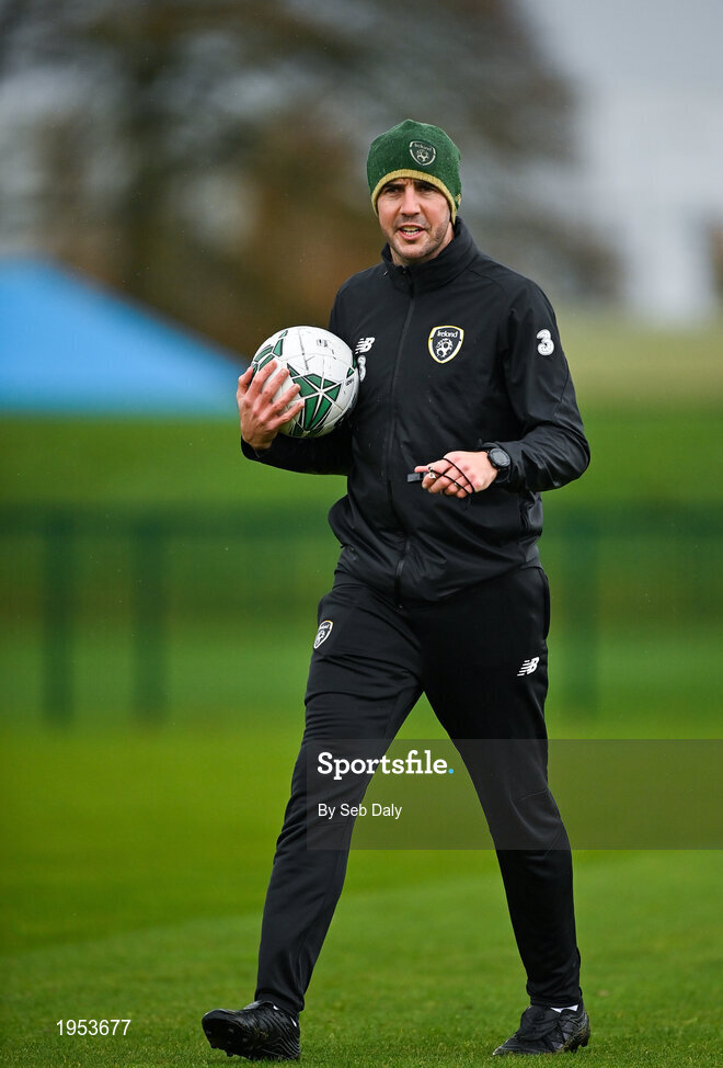 11 November 2020; Assistant manager John O'Shea during a Republic of Ireland U21 training session at the FAI National Training Centre in Abbotstown, Dublin. Photo by Seb Daly/Sportsfile