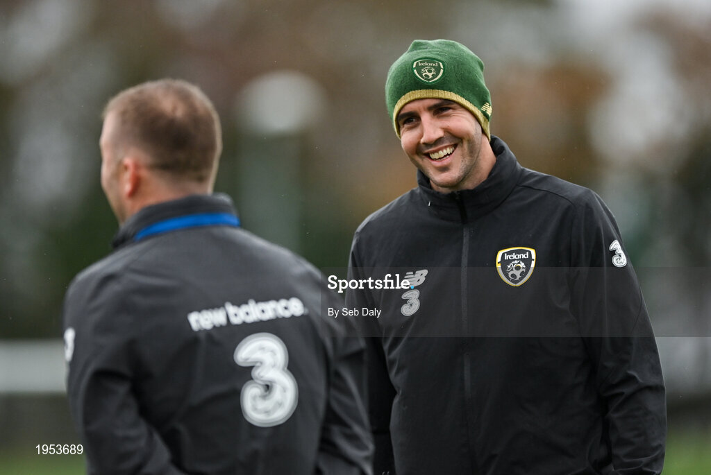 11 November 2020; Assistant manager John O'Shea, right, during a Republic of Ireland U21 training session at the FAI National Training Centre in Abbotstown, Dublin. Photo by Seb Daly/Sportsfile