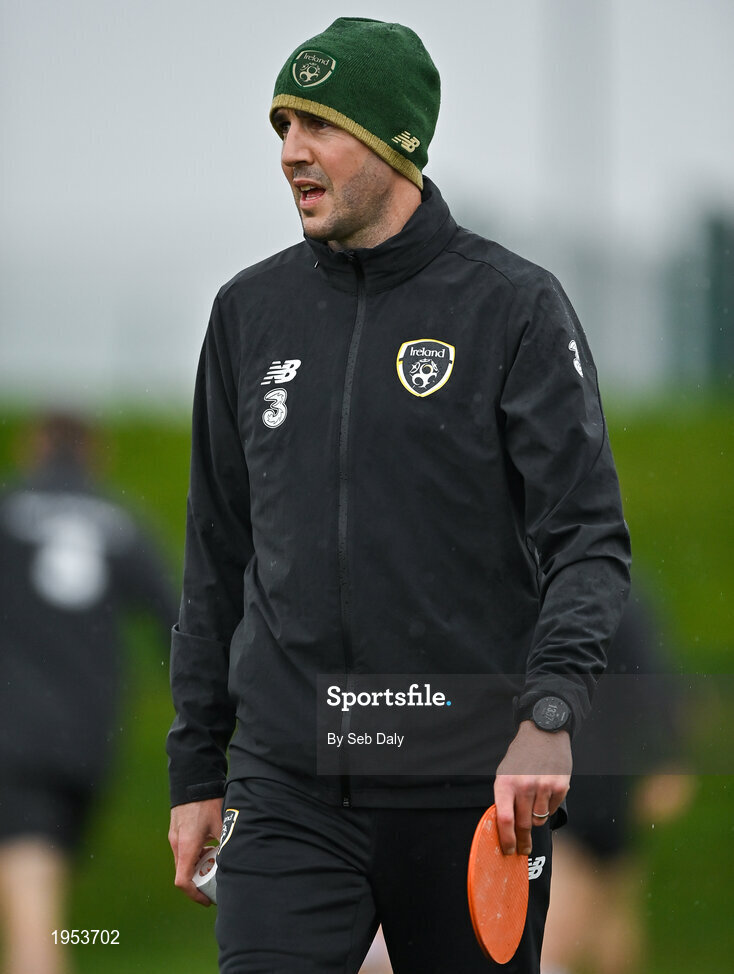 11 November 2020; Assistant manager John O'Shea during a Republic of Ireland U21 training session at the FAI National Training Centre in Abbotstown, Dublin. Photo by Seb Daly/Sportsfile