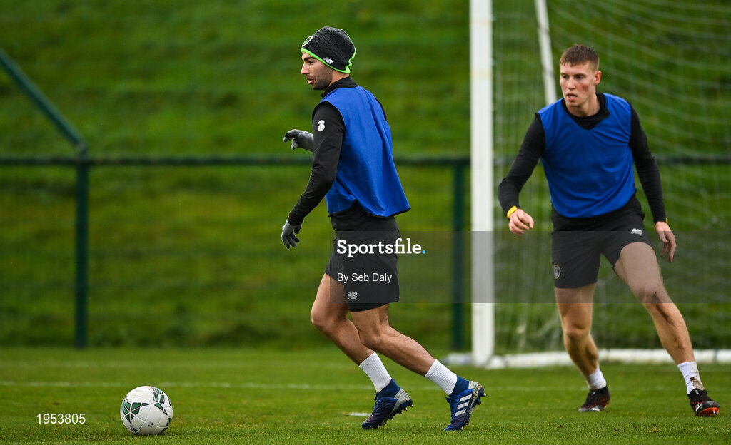 11 November 2020; Danny Mandroiu, left, and Mark McGuinness during a Republic of Ireland U21 training session at the FAI National Training Centre in Abbotstown, Dublin. Photo by Seb Daly/Sportsfile