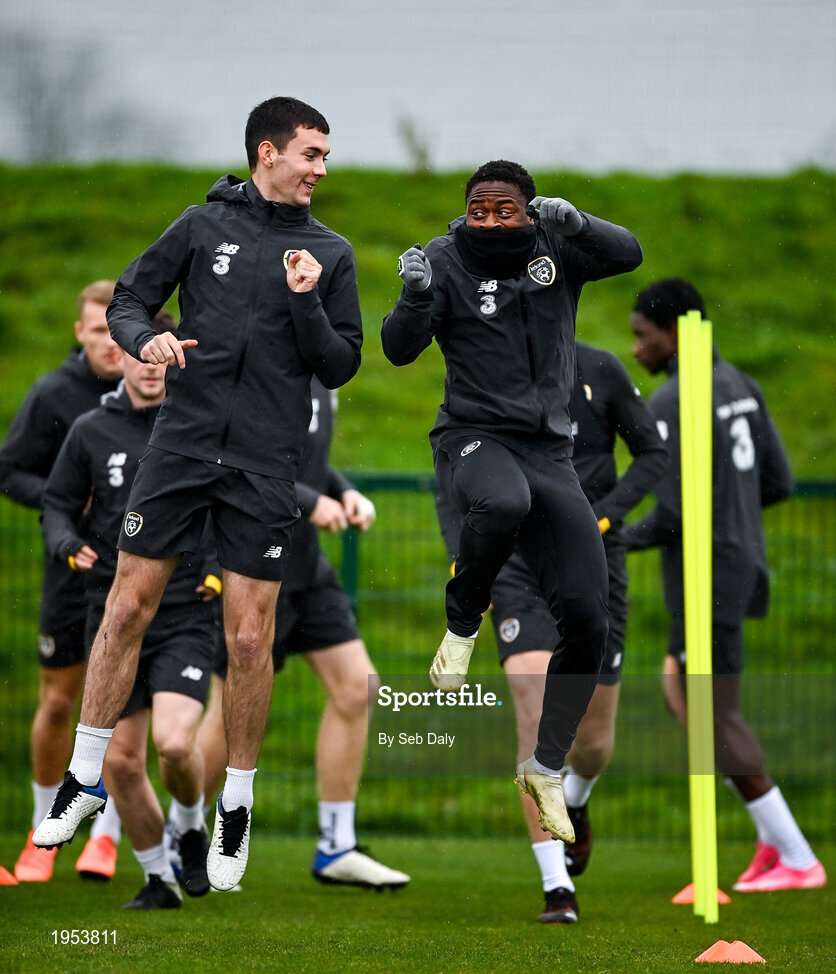 11 November 2020; Thomas O’Connor, left, and Michael Obafemi during a Republic of Ireland U21 training session at the FAI National Training Centre in Abbotstown, Dublin. Photo by Seb Daly/Sportsfile