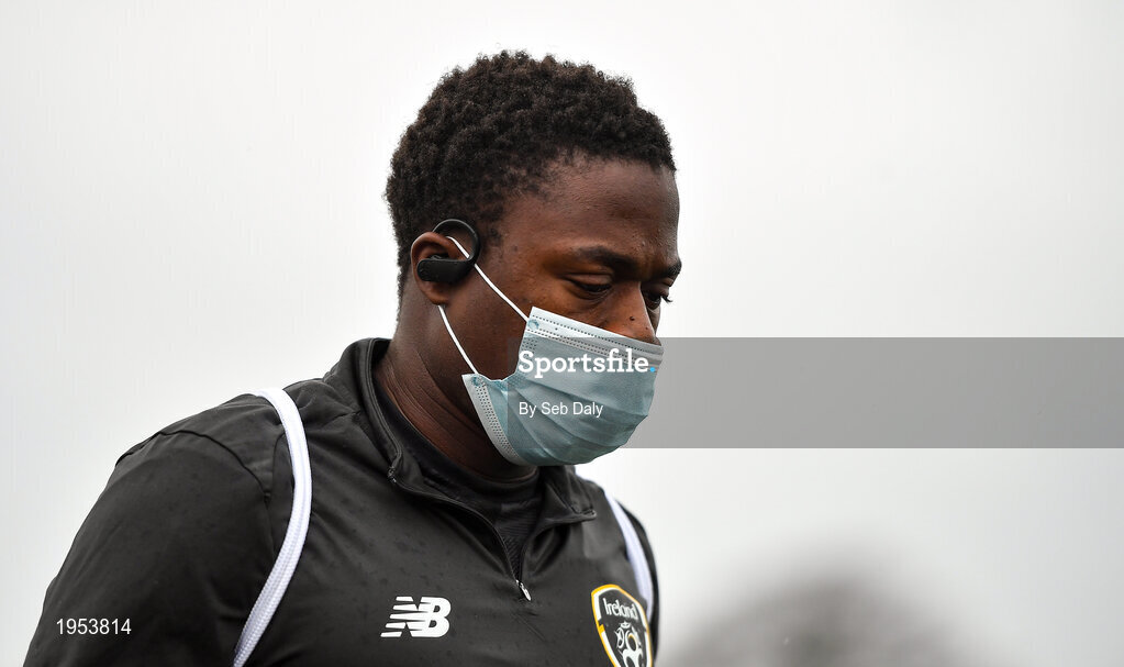11 November 2020; Michael Obafemi arrives prior to a Republic of Ireland U21 training session at the FAI National Training Centre in Abbotstown, Dublin. Photo by Seb Daly/Sportsfile