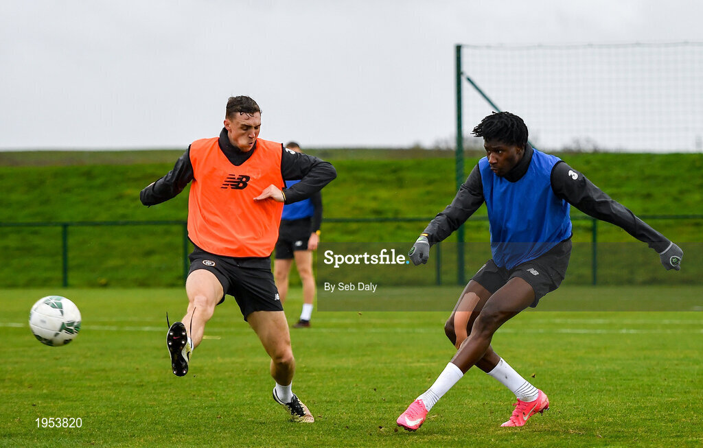 11 November 2020; Joshua Kayode, right, and Jack Taylor during a Republic of Ireland U21 training session at the FAI National Training Centre in Abbotstown, Dublin. Photo by Seb Daly/Sportsfile