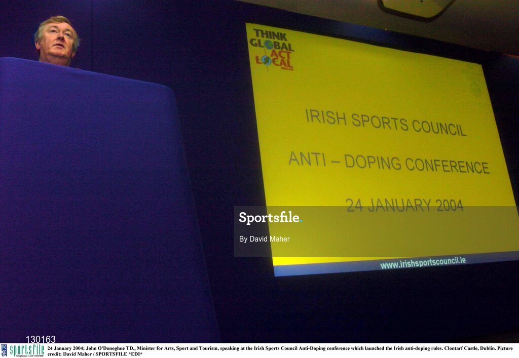 24 January 2004; John O'Donoghue TD., Minister for Arts, Sport and Tourism, speaking at the Irish Sports Council Anti-Doping conference which launched the Irish anti-doping rules. Clontarf Castle, Dublin. Picture credit; David Maher / SPORTSFILE *EDI*