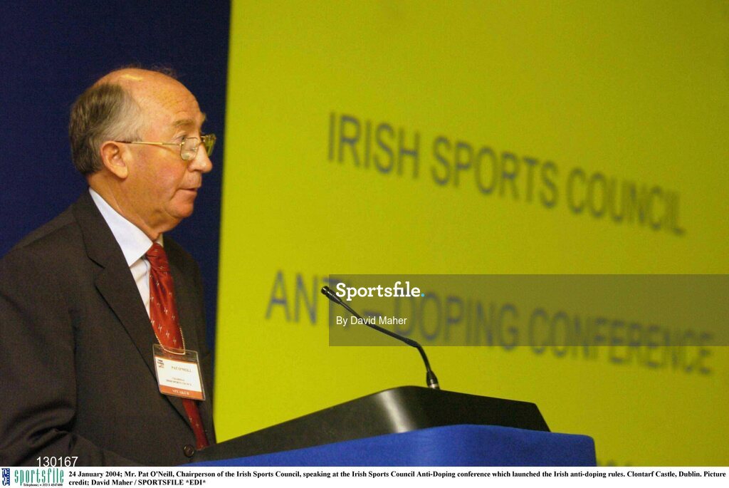 24 January 2004; Mr. Pat O'Neill, Chairperson of the Irish Sports Council, speaking at the Irish Sports Council Anti-Doping conference which launched the Irish anti-doping rules. Clontarf Castle, Dublin. Picture credit; David Maher / SPORTSFILE *EDI*