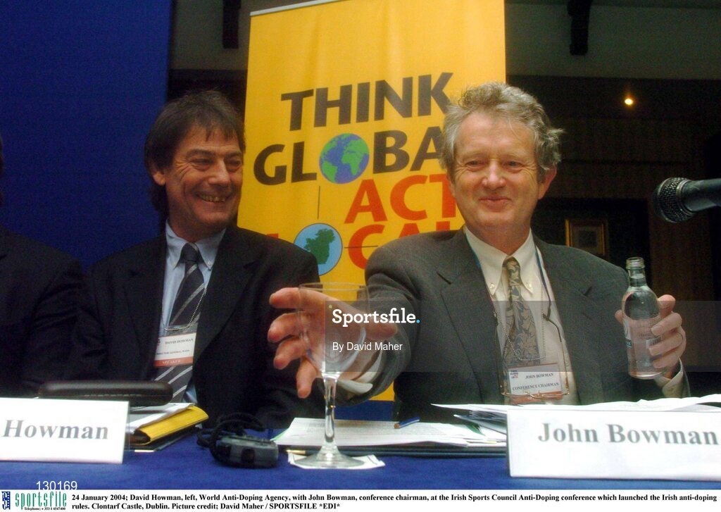 24 January 2004; David Howman, left, World Anti-Doping Agency, with John Bowman, conference chairman, at the Irish Sports Council Anti-Doping conference which launched the Irish anti-doping rules. Clontarf Castle, Dublin. Picture credit; David Maher / SPORTSFILE *EDI*
