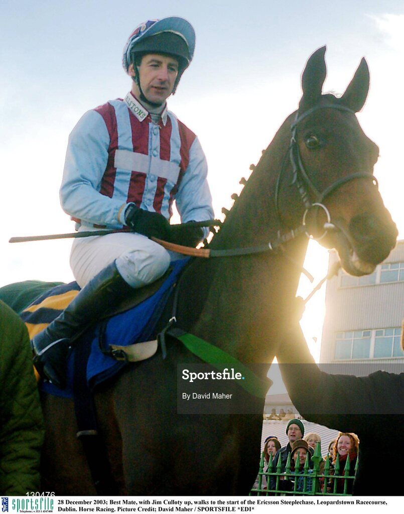 28 December 2003; Best Mate, with Jim Culloty up, walks to the start of the Ericsson Steeplechase, Leopardstown Racecourse, Dublin. Horse Racing. Picture Credit; David Maher / SPORTSFILE *EDI*