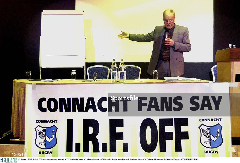 15 January 2003; Ralph O'Gorman speaks at a meeting of  "Friends of Connacht" where the future of Connacht Rugby was discussed, Radisson Hotel, Co. Galway. Picture credit; Damien Eagers / SPORTSFILE *EDI*