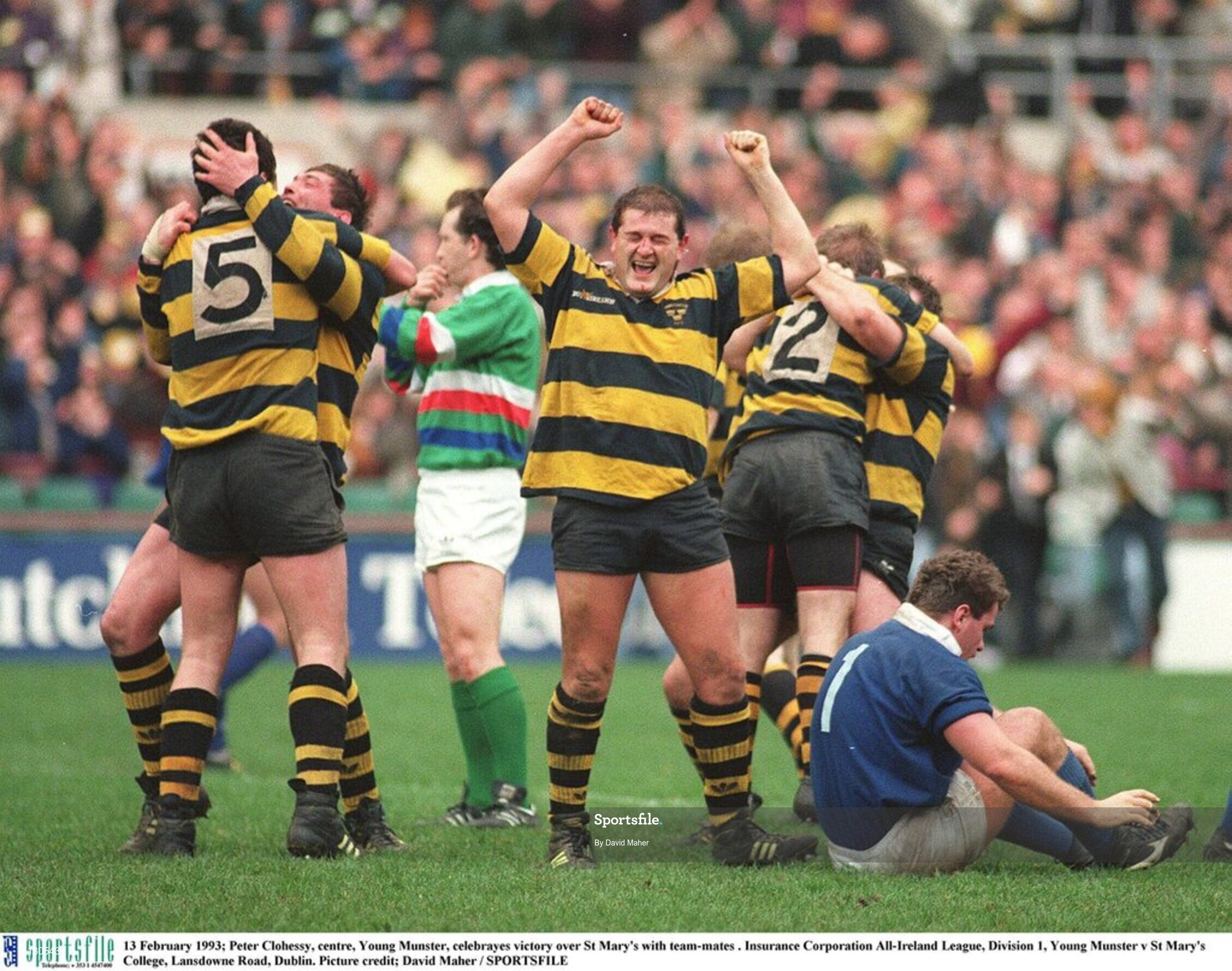 13 February 1993; Peter Clohessy of Young Munster celebrates victory after the Insurance Corporation All-Ireland League Division 1 match between St Mary's College and Young Munster at Lansdowne Road in Dublin. Photo by David Maher/Sportsfile