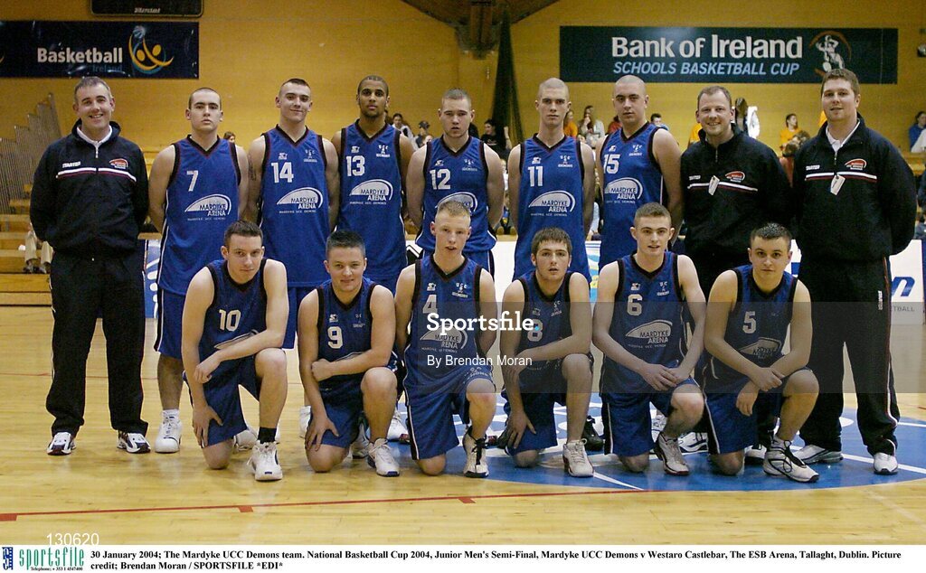 30 January 2004; The Mardyke UCC Demons team. National Basketball Cup 2004, Junior Men's Semi-Final, Mardyke UCC Demons v Westaro Castlebar, The ESB Arena, Tallaght, Dublin. Picture credit; Brendan Moran / SPORTSFILE *EDI*