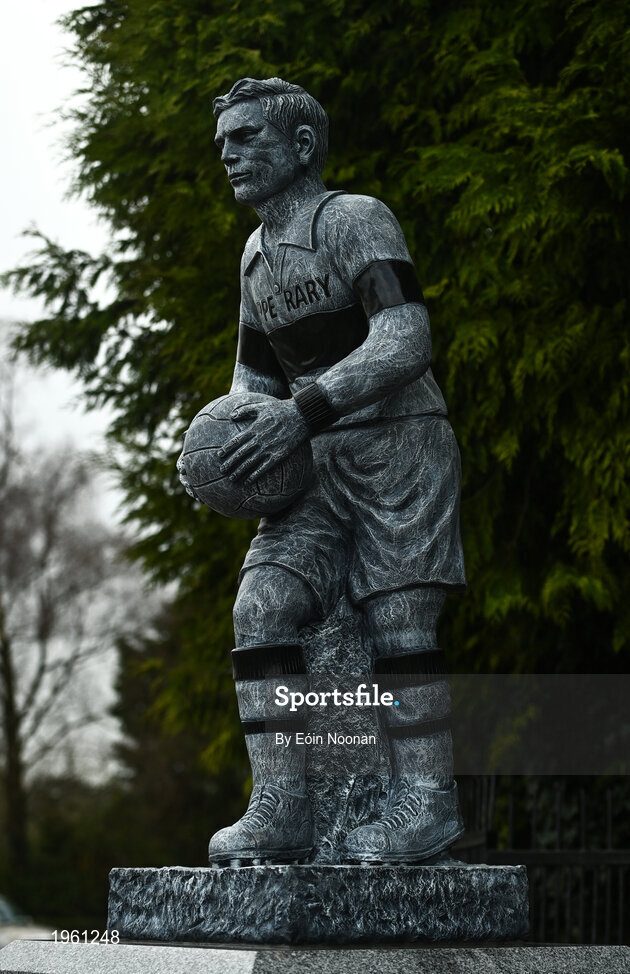 26 November 2020; A statue, dedicated to Michael Hogan, the only player killed in the Bloody Sunday events of 1920 in Croke Park is seen in Grangemockler, Tipperary. On Sunday 21 November 1920, an attack by Crown Forces on the attendees at a challenge Gaelic Football match between Dublin and Tipperary during the Irish War of Independence resulted in 14 people being murdered. Along with the 13 supporters that lost their lives that day a Tipperary footballer, Michael Hogan, also died. The main stand in Croke Park, the Hogan Stand, was subsequently named after him. Photo by Eóin Noonan/Sportsfile