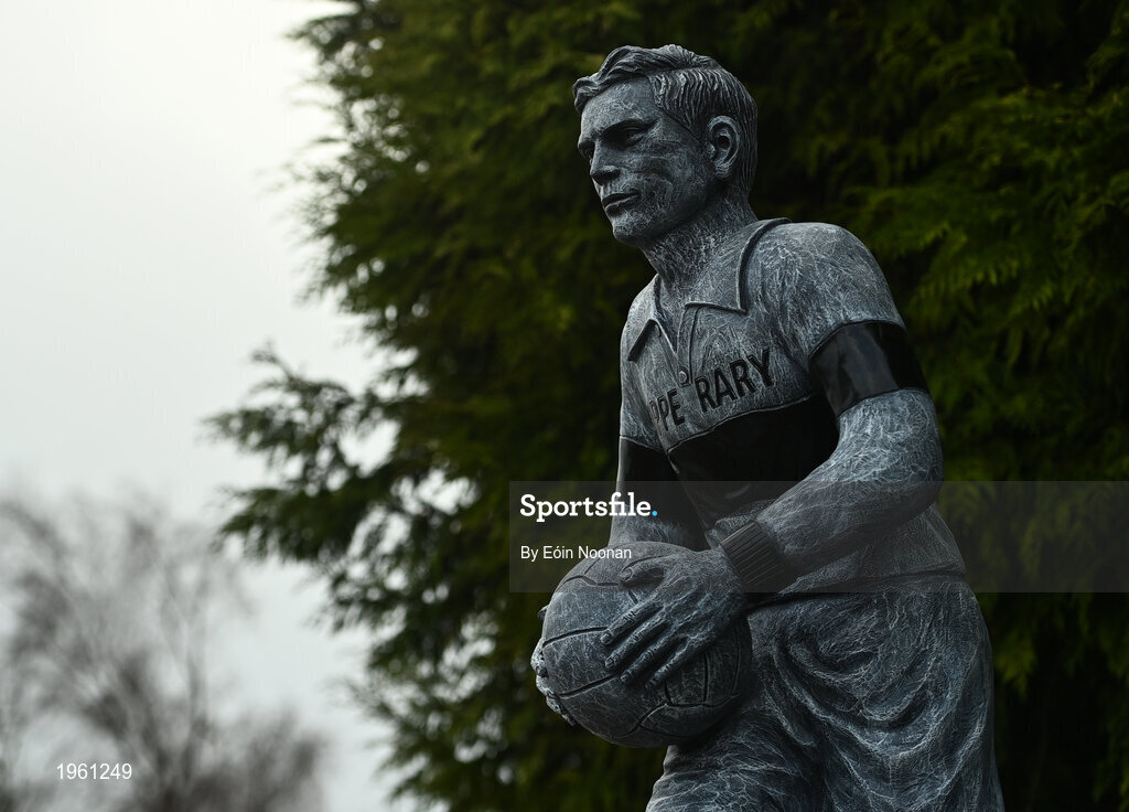 26 November 2020; A statue, dedicated to Michael Hogan, the only player killed in the Bloody Sunday events of 1920 in Croke Park is seen in Grangemockler, Tipperary. On Sunday 21 November 1920, an attack by Crown Forces on the attendees at a challenge Gaelic Football match between Dublin and Tipperary during the Irish War of Independence resulted in 14 people being murdered. Along with the 13 supporters that lost their lives that day a Tipperary footballer, Michael Hogan, also died. The main stand in Croke Park, the Hogan Stand, was subsequently named after him. Photo by Eóin Noonan/Sportsfile