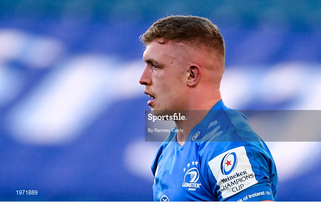 19 December 2020; A droplet of blood falls from a cut on Dan Leavy of Leinster during the Heineken Champions Cup Pool A Round 2 match between Leinster and Northampton Saints at the RDS Arena in Dublin. Photo by Ramsey Cardy/Sportsfile