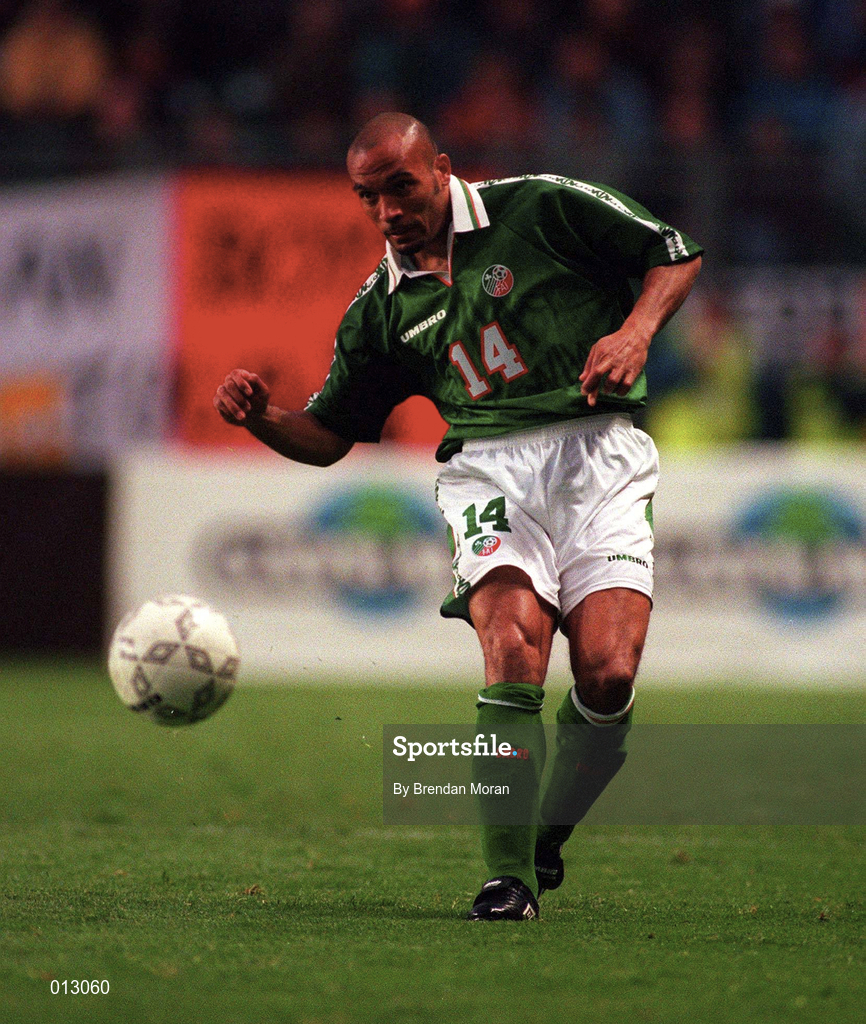 21 May 1997; Curtis Fleming of Republic of Ireland during the FIFA World Cup 1998 Group 8 Qualifying match between Republic of Ireland and Liechtenstein at Lansdowne Road in Dublin. Photo by Brendan Moran/Sportsfile