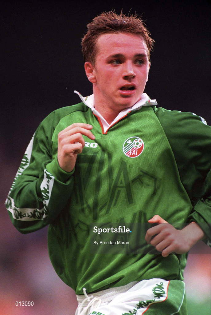 29 May 1996; David Connolly of Republic of Ireland during the International Friendly match between Republic of Ireland and Portugal at Lansdowne in Dublin. Photo by Brendan Moran/Sportsfile