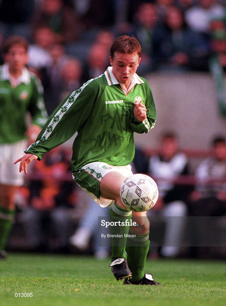 29 May 1996; David Connolly of Republic of Ireland during the International Friendly match between Republic of Ireland and Portugal at Lansdowne in Dublin. Photo by Brendan Moran/Sportsfile