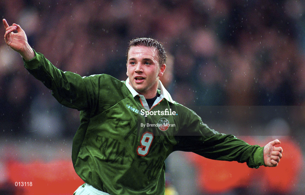 21 May 1997; David Connolly of Republic of Ireland during the FIFA World Cup 1998 Group 8 Qualifying match between Republic of Ireland and Liechtenstein at Lansdowne Road in Dublin. Photo by Brendan Moran/Sportsfile