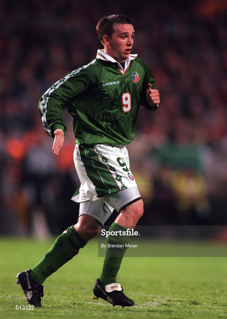21 May 1997; David Connolly of Republic of Ireland during the FIFA World Cup 1998 Group 8 Qualifying match between Republic of Ireland and Liechtenstein at Lansdowne Road in Dublin. Photo by Brendan Moran/Sportsfile