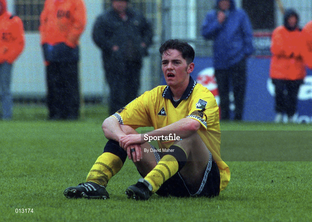 4 May 1997; Gary Beckett of Derry City following his side's defeat during the FAI Cup Final match between Derry City and Shelbourne at Dalymount Park in Dublin. Photo by David Maher/Sportsfile
