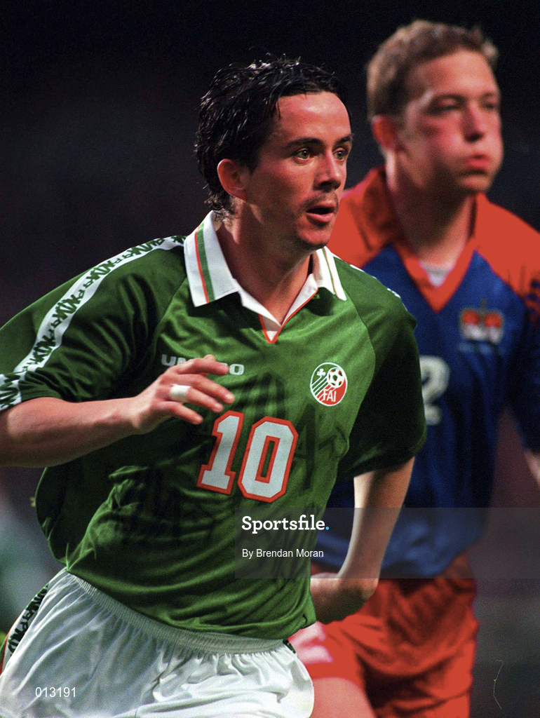 21 May 1997; Gary Kelly of Republic of Ireland during the FIFA World Cup 1998 Group 8 Qualifying match between Republic of Ireland and Liechtenstein at Lansdowne Road in Dublin. Photo by Brendan Moran/Sportsfile