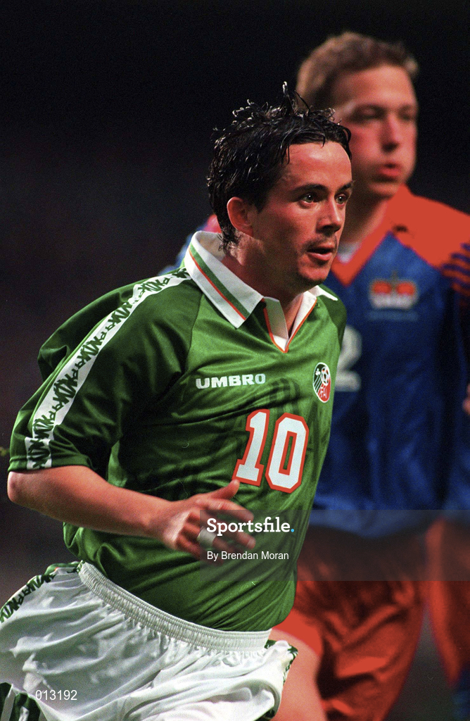 21 May 1997; Gary Kelly of Republic of Ireland during the FIFA World Cup 1998 Group 8 Qualifying match between Republic of Ireland and Liechtenstein at Lansdowne Road in Dublin. Photo by Brendan Moran/Sportsfile