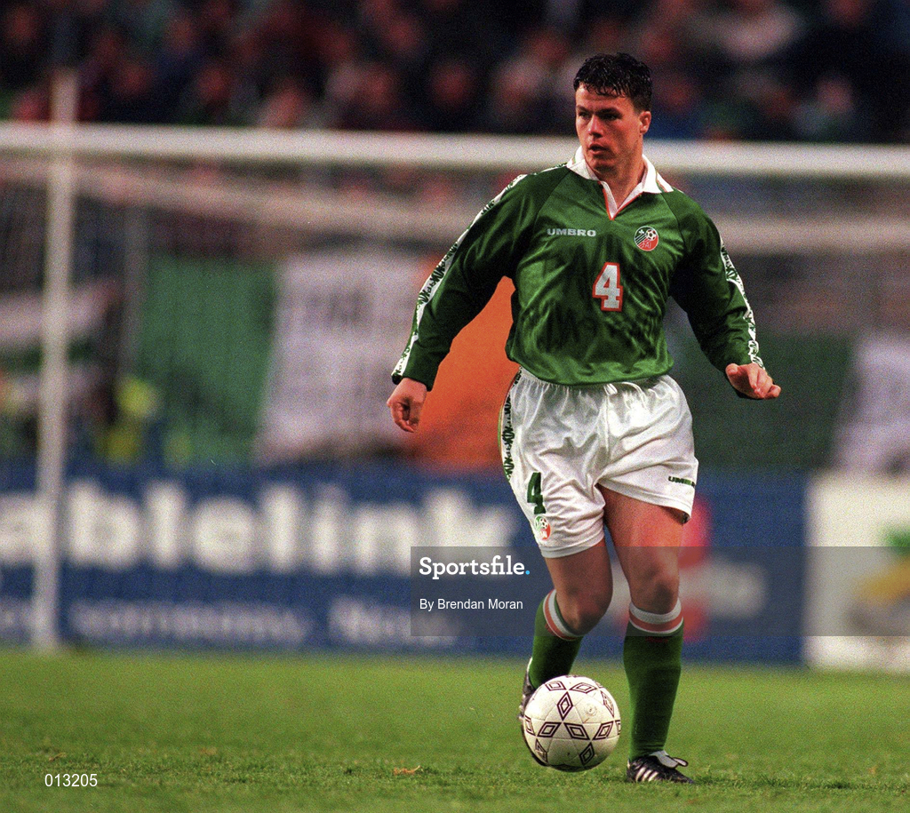 21 May 1997; Ian Harte of Republic of Ireland during the FIFA World Cup 1998 Group 8 Qualifying match between Republic of Ireland and Liechtenstein at Lansdowne Road in Dublin. Photo by Brendan Moran/Sportsfile