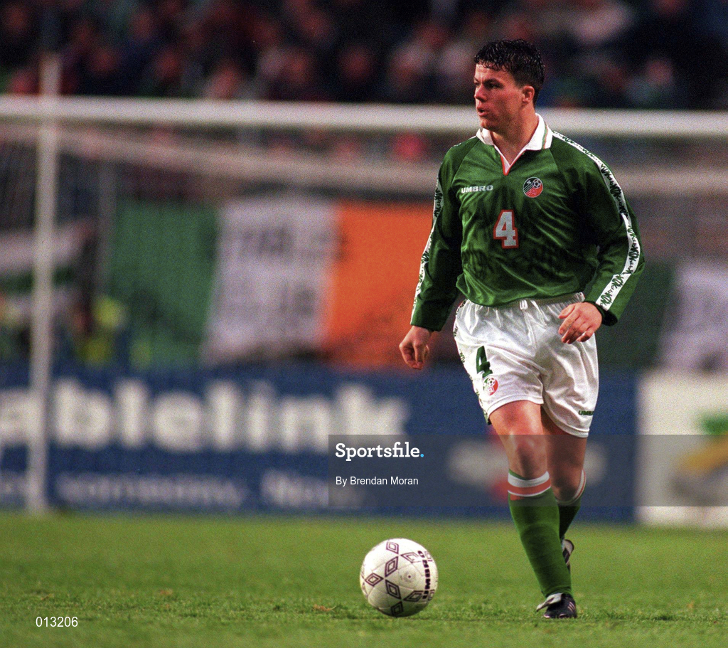21 May 1997; Ian Harte of Republic of Ireland during the FIFA World Cup 1998 Group 8 Qualifying match between Republic of Ireland and Liechtenstein at Lansdowne Road in Dublin. Photo by Brendan Moran/Sportsfile