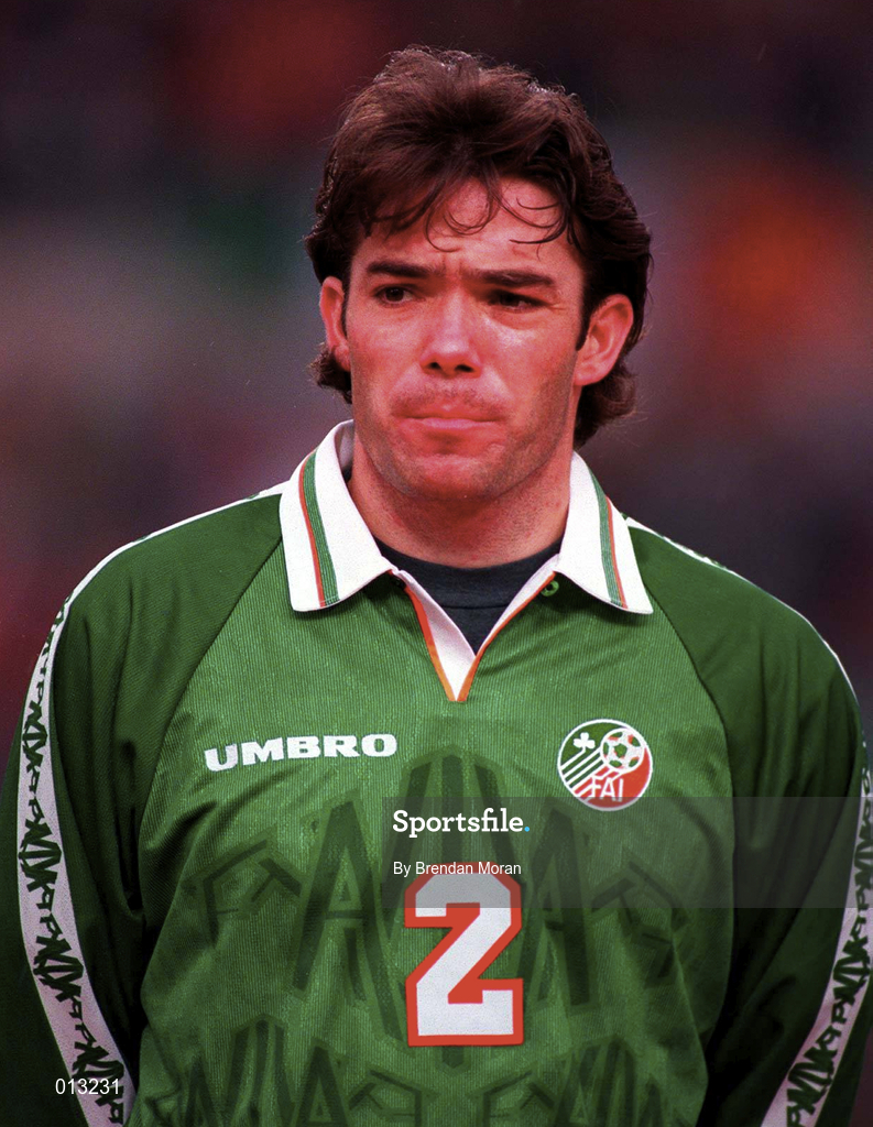 21 May 1997; Jeff Kenna of Republic of Ireland during the FIFA World Cup 1998 Group 8 Qualifying match between Republic of Ireland and Liechtenstein at Lansdowne Road in Dublin. Photo by Brendan Moran/Sportsfile