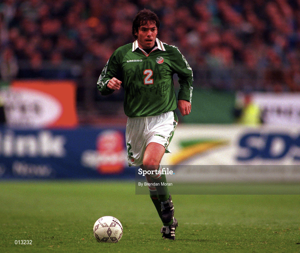 21 May 1997; Jeff Kenna of Republic of Ireland during the FIFA World Cup 1998 Group 8 Qualifying match between Republic of Ireland and Liechtenstein at Lansdowne Road in Dublin. Photo by Brendan Moran/Sportsfile