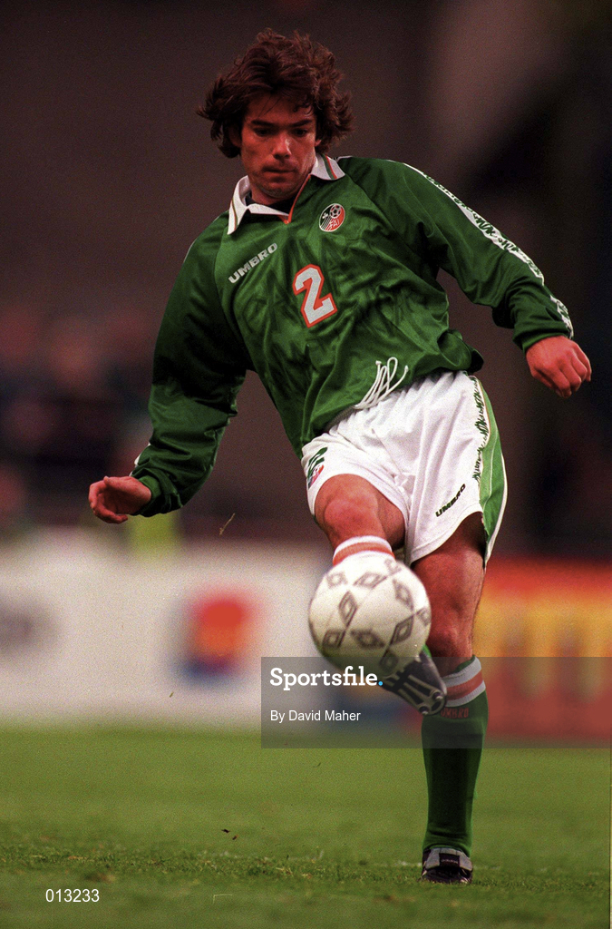 21 May 1997; Jeff Kenna of Republic of Ireland during the FIFA World Cup 1998 Group 8 Qualifying match between Republic of Ireland and Liechtenstein at Lansdowne Road in Dublin. Photo by David Maher/Sportsfile
