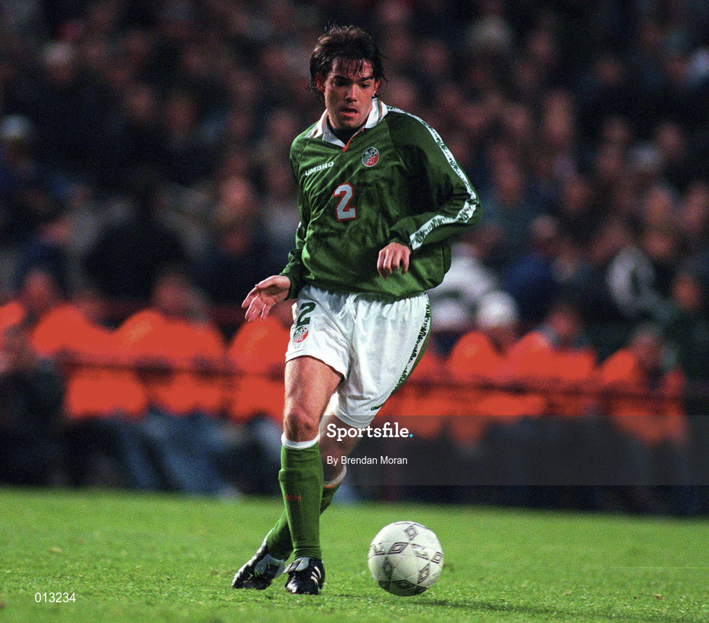 21 May 1997; Jeff Kenna of Republic of Ireland during the FIFA World Cup 1998 Group 8 Qualifying match between Republic of Ireland and Liechtenstein at Lansdowne Road in Dublin. Photo by Brendan Moran/Sportsfile