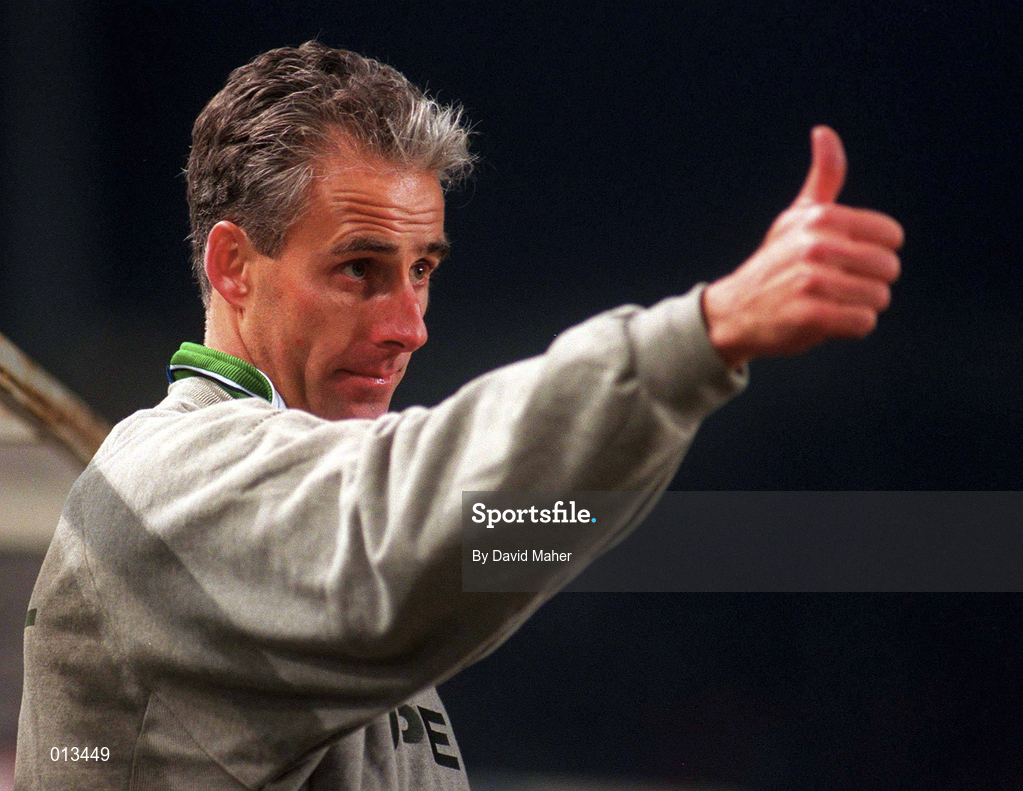 27 March 1996; Republic of Ireland manager Mick McCarthy on his first match in charge during the International Friendly match between Republic of Ireland and Russia at Lansdowne Road in Dublin. Photo by David Maher/Sportsfile