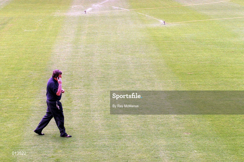15 July 1998; Ollie Byrne, Director and Secretary of Shelbourne, talks on the phone during the postponedment of the UEFA Cup First Qualifying Round 1st Leg match between Shelbourne and Rangers at Tolka Park in Dublin. Photo by Ray McManus/Sportsfile