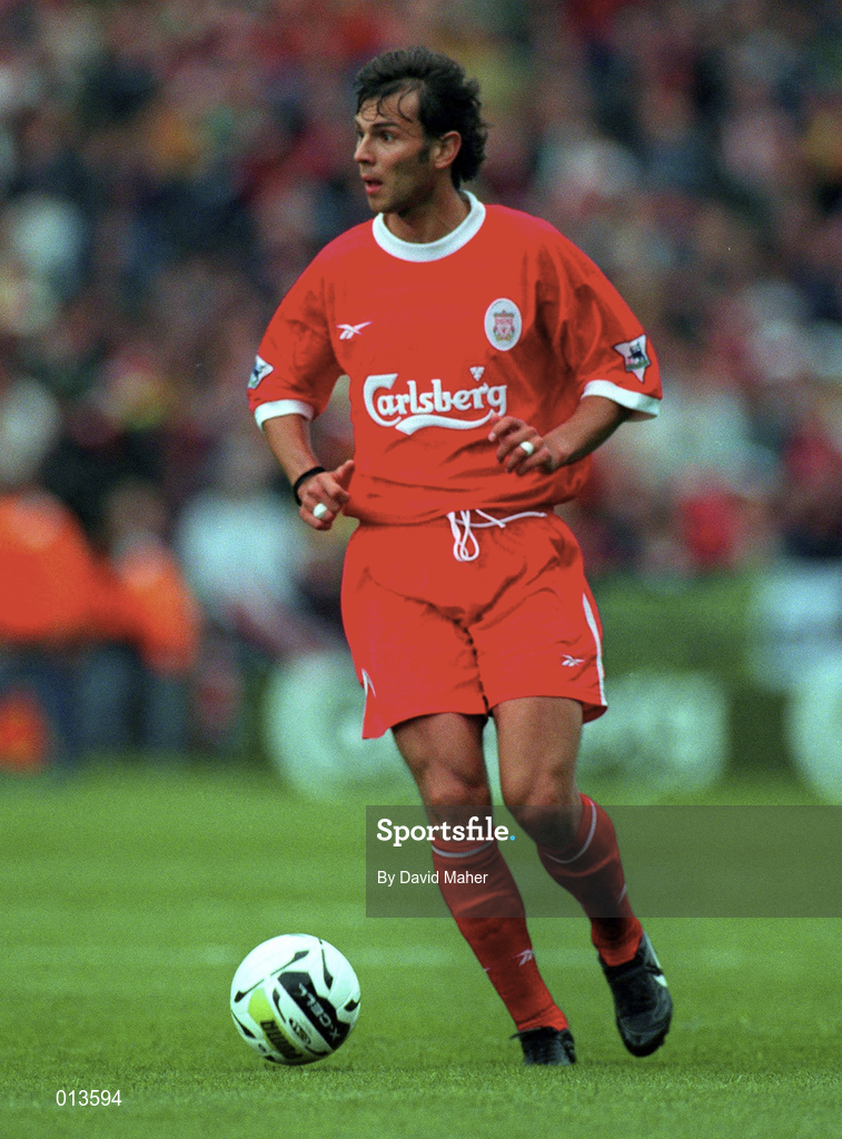 31 July 1998; Patrik Berger of Liverpool during the Carlsberg Trophy match between St Patrick's Athletic and Liverpool at Lansdowne Road in Dublin. Photo by David Maher/Sportsfile