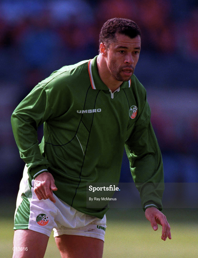 29 March 1995; Paul McGrath of Republic of Ireland during the UEFA EURO1996 Group 6 Qualifying match between Republic of Ireland and Northern Ireland at Lansdowne Road in Dublin. Photo by Ray McManus/Sportsfile