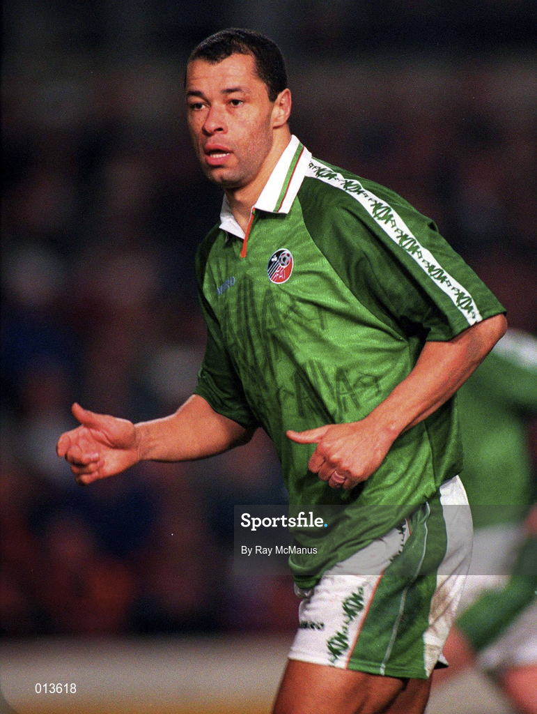 27 March 1996; Paul McGrath of Republic of Ireland during the International Friendly match between Republic of Ireland and Russia at Lansdowne Road in Dublin. Photo by Ray McManus/Sportsfile