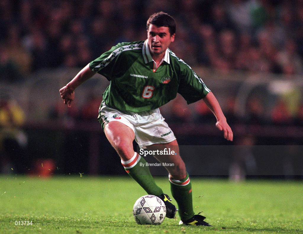 21 May 1997; Roy Keane of Republic of Ireland during the FIFA World Cup 1998 Group 8 Qualifying match between Republic of Ireland and Liechtenstein at Lansdowne Road in Dublin. Photo by Brendan Moran/Sportsfile