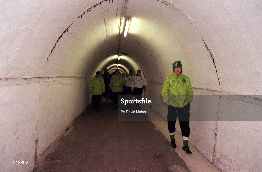 18 November 1998; Steve Staunton of Republic of Ireland leads his side down the tunnel of the Red Star Stadium prior to the UEFA Euro 2000 Group 8 Qualifying match between Yugoslavia and Republic of Ireland at the Red Star Stadium, in Belgrade. Photo by David Maher/Sportsfile