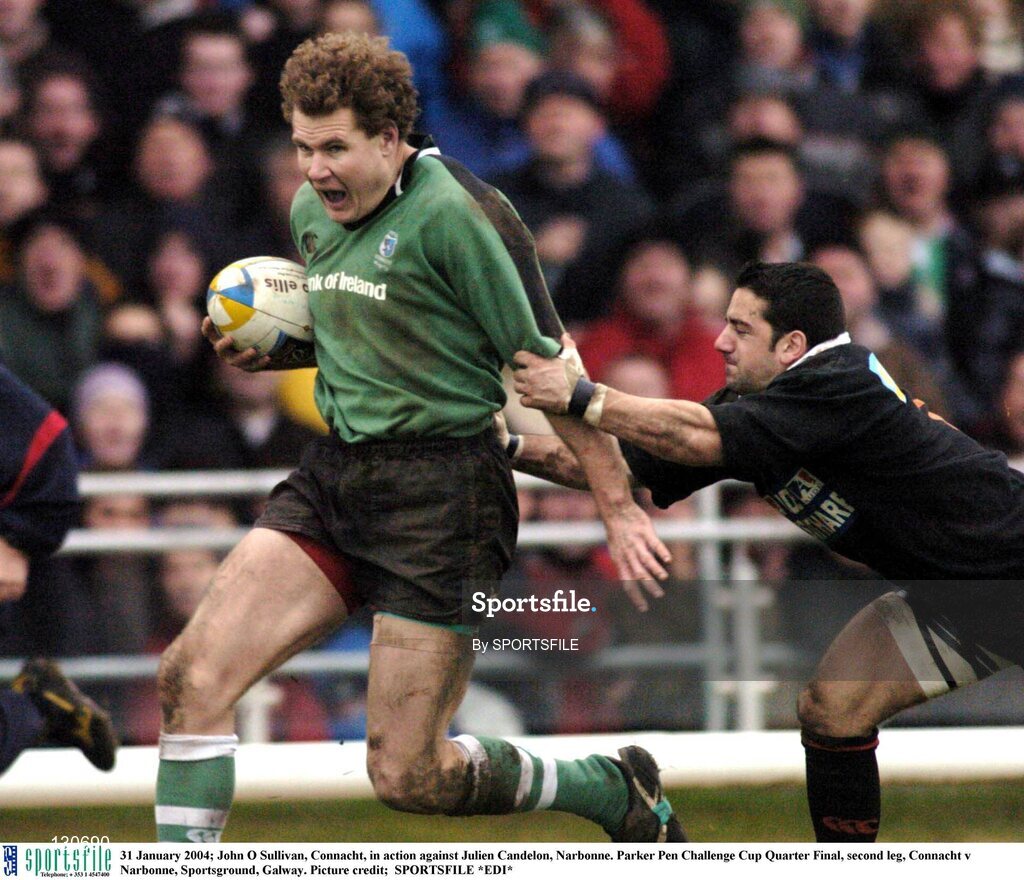 31 January 2004; Matt Mostyn, Connacht, in action against Julien Candelon, Narbonne. Parker Pen Challenge Cup Quarter Final, second leg, Connacht v Narbonne, Sportsground, Galway. Picture credit;  SPORTSFILE *EDI*