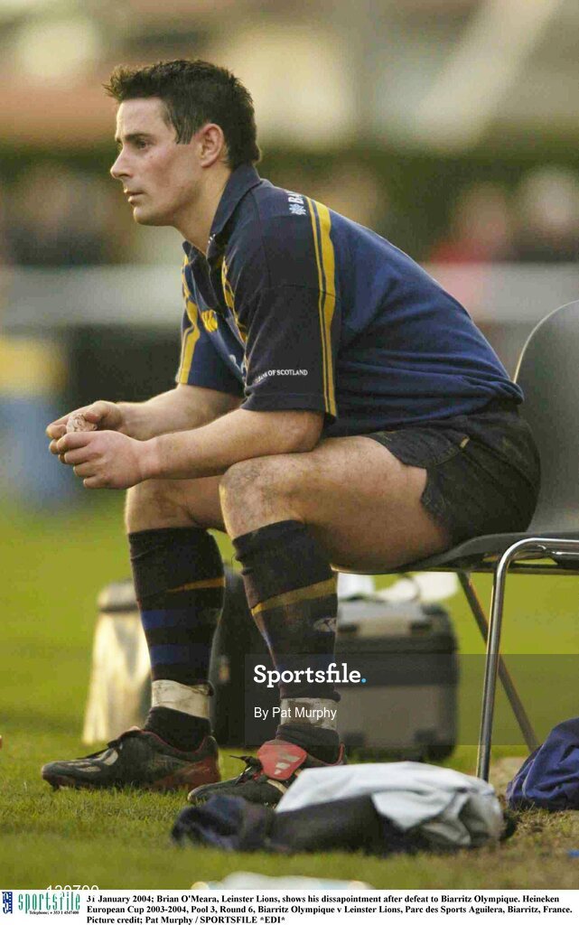 31 January 2004; Brian O'Meara, Leinster Lions, shows his dissapointment after defeat to Biarritz Olympique. Heineken European Cup 2003-2004, Pool 3, Round 6, Biarritz Olympique v Leinster Lions, Parc des Sports Aguilera, Biarritz, France. Picture credit; Pat Murphy / SPORTSFILE *EDI*