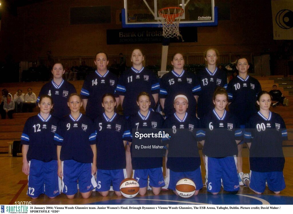 31 January 2004; Vienna Woods Glanmire team. Junior Women's Final, Drimagh Dynamos v Vienna Woods Glanmire, The ESB Arena, Tallaght, Dublin. Picture credit; David Maher / SPORTSFILE *EDI*